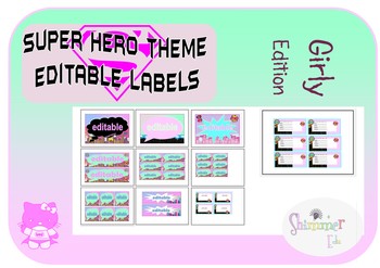 Preview of Girly edition super hero editable labels back to school decor