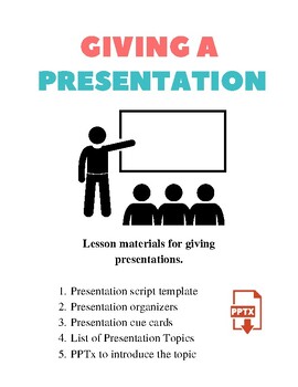 Preview of Give A Presentation - Cue Cards, Template, Topics