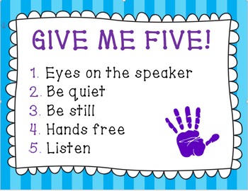 Preview of Classroom Management Poster: Give Me 5