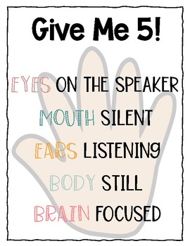 Give Me Five Poster by Jaclyn Schelling Teachers Pay Teachers