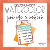 Warm & Sunny Watercolor Give Me Five Quiet Signal Posters