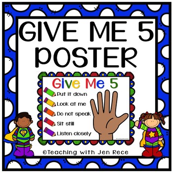 Free Downloads Give Me Five poster by Teaching with Jen Rece TpT