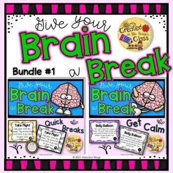 Give Your Brain a Break Quick Breaks & Calm Down Printable Cards Bundle #1