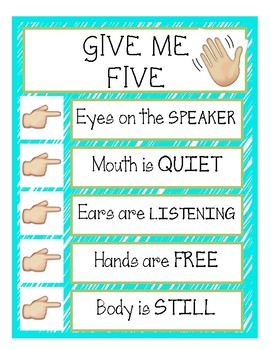 Give me five poster by Elementary School products TpT