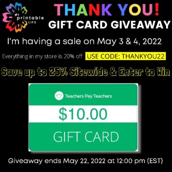 Free TpT resources and Teachers Pay Teachers Gift Card give away