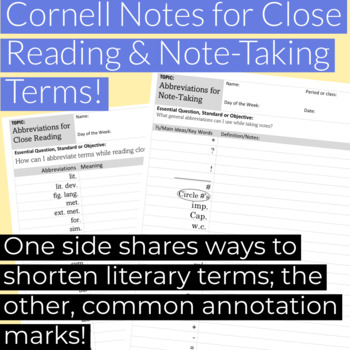 Preview of Give students the tools for CLOSE READING, NOTE-TAKING, & ANNOTATIONS!