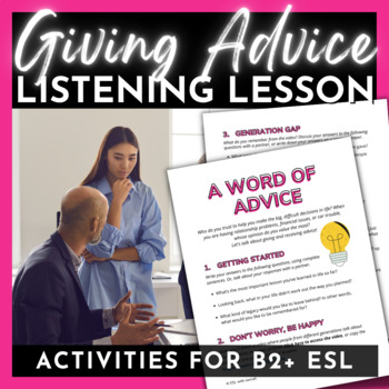 Preview of Giving Advice Listening Comprehension Activities for ESL High School and Adults