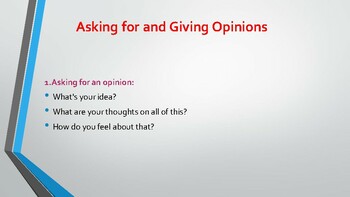 Preview of Asking For and Giving Opinions In English
