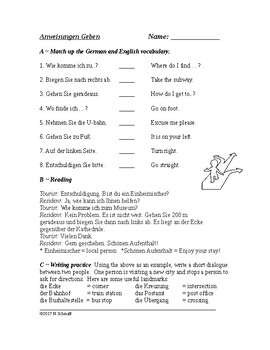 Preview of Giving Directions in German - Anweisungen Geben Worksheet (partner activity)