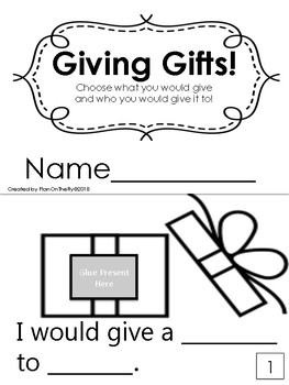 Preview of Giving Gifts-- Printable Mini Book--Pick a gift and who you'd give it to!