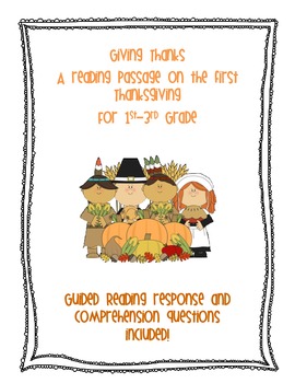 Preview of Giving Thanks a Guided Reading Comprehension about the First Thanksgiving