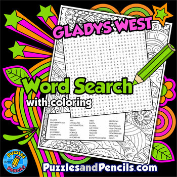 Preview of Gladys West Word Search Puzzle with Coloring | Women in STEM Wordsearch