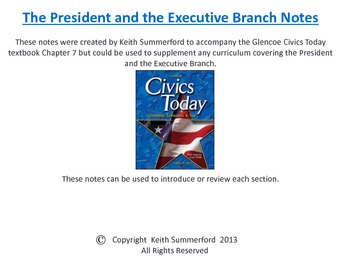 Preview of Glencoe Civics Today Chapter 7 The Executive Branch and the President Notes