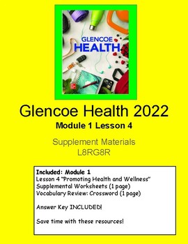 Preview of Glencoe Health 2022 Module 1 Lesson 4 Supplement Worksheets High School