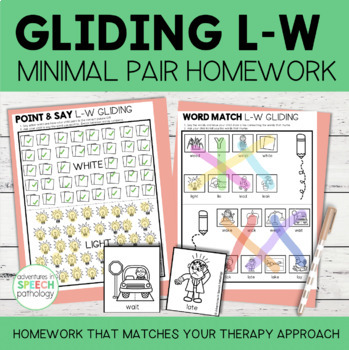 Preview of Gliding Minimal Pairs Homework | L-W Words | Speech Therapy