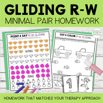 Preview of Gliding Minimal Pairs Homework | R-W Words | Speech Therapy