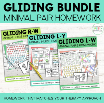 Preview of Gliding Minimal Pairs Homework | Speech Therapy – BUNDLE