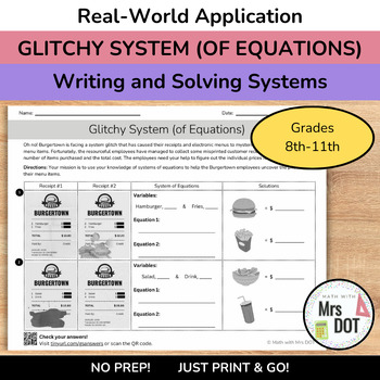 Preview of Systems of Equations Word Problems | Glitchy System (of Equations)