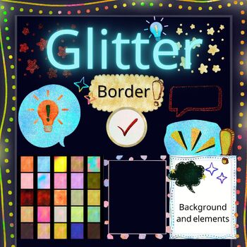 Preview of Glitter Border paper, elements, background, bright colors, PNG, white background