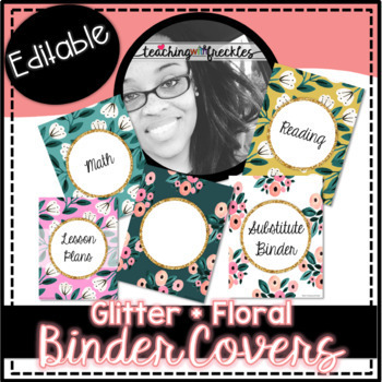 Preview of Glitter + Floral Binder Covers + Matching 1" 1.5" 2" and 2.5" Spines | Editable