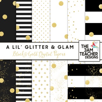 Preview of Glitter & Glam: Black and Gold Digital Papers Set