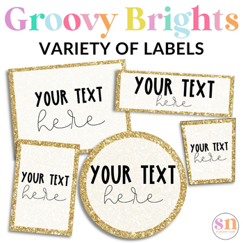 Preview of Varsity Patch Glitter Label Templates | Create Your Own Labels | Groovy & Bright