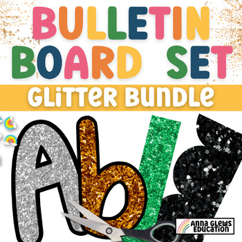 Preview of Glitter Printable Bulletin Board Border & Display Letter BUNDLE Classroom Decor