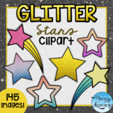 Glitter Stars Clipart - PNG and SVG - Color and Black & White