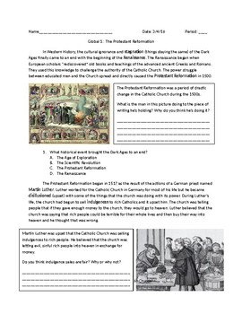 Preview of Global 1: The Protestant Reformation Guided Reading