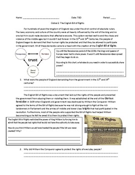 Preview of Global 2: The English Bill of Rights