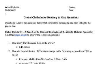 Preview of Global Christianity reading/map questions