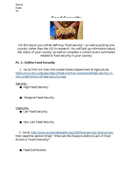 Preview of Global Food Security Webquest