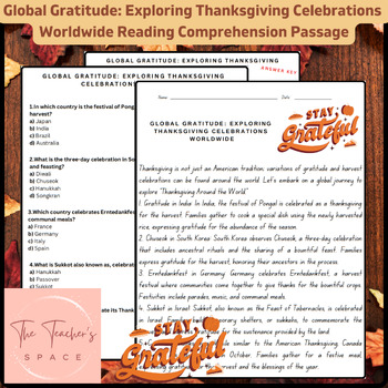 Preview of Global Gratitude: Exploring Thanksgiving Celebrations Worldwide Reading Passage