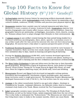 Preview of Global - Reading Guide Top 100 Facts Every Student Should Know - 9th/10th grade