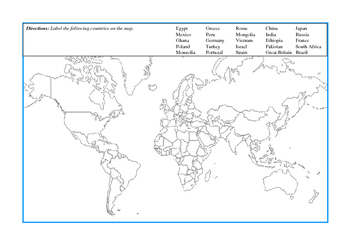 Global History Label the Oceans, Countries, and Rivers Geography Worksheet