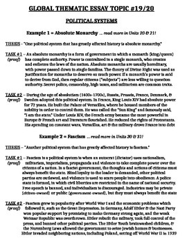 Preview of Global - Thematic Essay Body Outline - Topic 19/20 - Political Systems