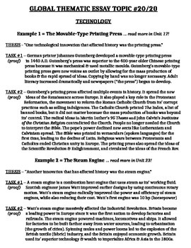 Preview of Global - Thematic Essay Body Outline - Topic 20/20 - Technology