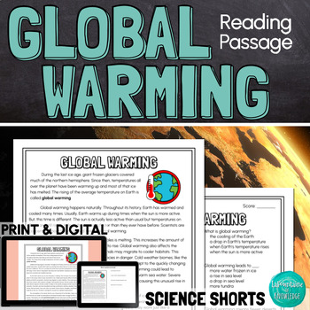 Preview of Global Warming Climate Change Reading Comprehension Passage PRINT and DIGITAL