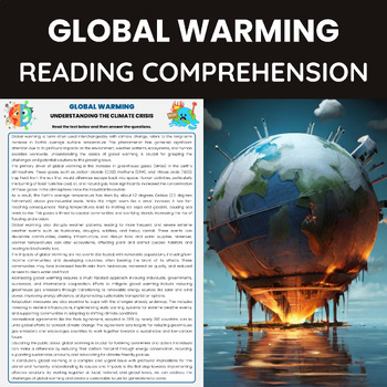 Preview of Global Warming Reading Comprehension Passage Worksheet for Climate Change