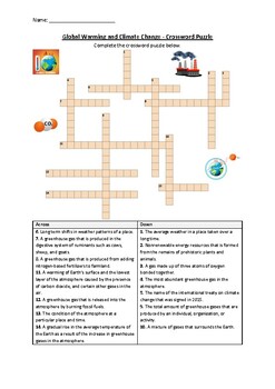 Preview of Global Warming and Climate Change - Crossword Puzzle Worksheet (Printables)