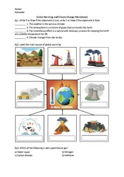 Preview of Global Warming and Climate Change - Worksheet | Printable and Distance Learning