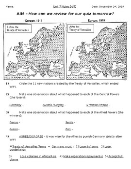 global worksheet unit 07 world war i 10th grade 4 4 tpt