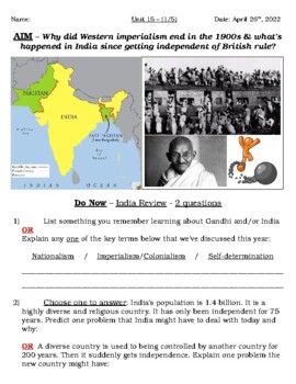 Preview of Global - Worksheet - Unit 15 - Decolonization of Africa/Asia - 10th Grade - 1/5