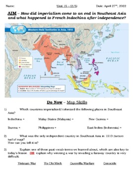 Preview of Global - Worksheet - Unit 15 - Decolonization of Africa/Asia - 10th Grade - 2/5