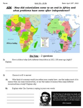Preview of Global - Worksheet - Unit 15 - Decolonization of Africa/Asia - 10th Grade - 3/5
