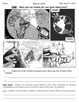 Preview of Global - Worksheet - Unit 15 - Decolonization of Africa/Asia - 10th Grade - 5/5
