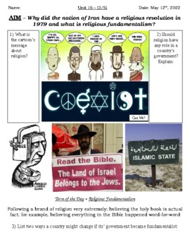 Preview of Global - Worksheet - Unit 16 - Conflicts in the Middle East - 10th Grade - 3/5