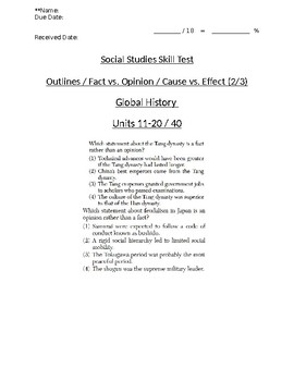 Preview of Global - Multiple Choice Skills - Cause vs. Effect - Units 11-20 - 9th Grade