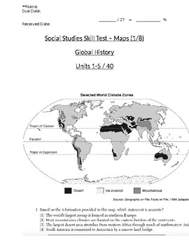 Preview of Global - Multiple Choice Skills - Maps - Units 01-05 - 9th Grade