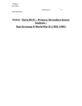 Preview of Global - Primary/Secondary Sources - 18/25 - Fascism & World War II - 10th Grade